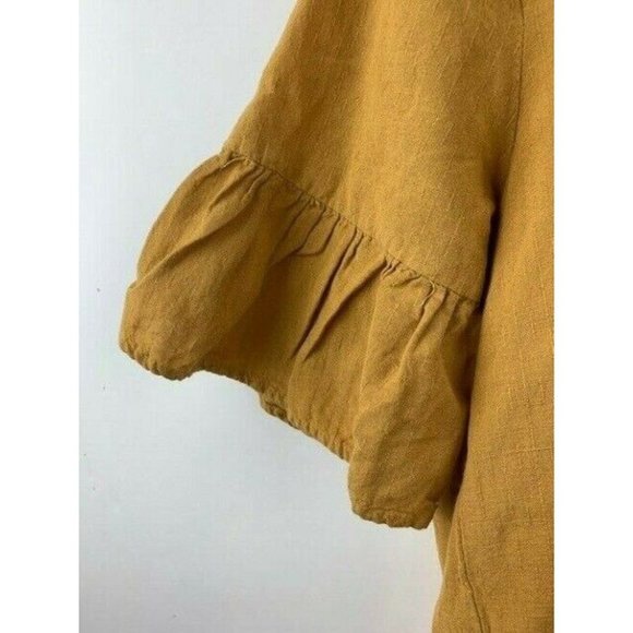 Bobeau Womens Size Small Short Sleeve Top Gold Color V Neck Ruffle Bottom - Picture 3 of 5